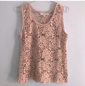 LOFT Romantic Nude Neutral Embroidered Lace Tank Top S